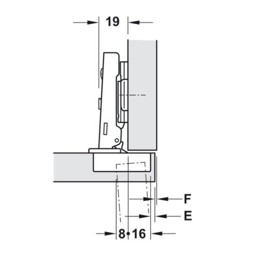Kích thước bản lề trùm ngoài Metalla A 95º cho cửa dày Hafele 311.81.504