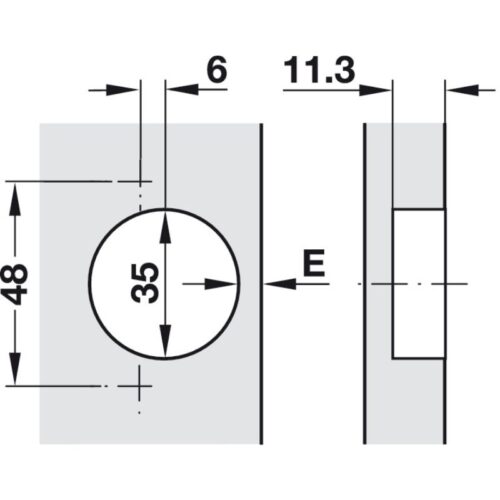Kích thước chi tiết bản lề Metalla A 165° lọt lòng Hafele 311.93.503