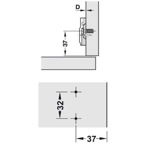 Kích thước đế bản lề tủ Metalla 310 SM Hafele 311.71.500