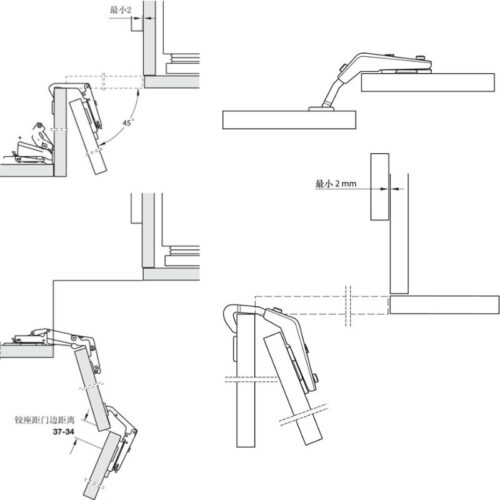 Lắp đặt bản lề Metalla A nối góc Hafele 311.83.516