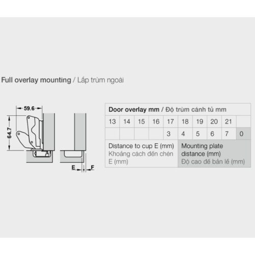 Thông số kỹ thuật thực tế bản lề lọt lòng Metalla SM 165º Hafele 315.02.752
