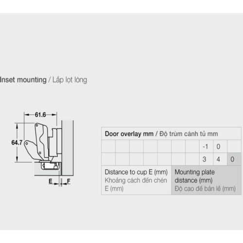 Thông số kỹ thuật bản lề lọt lòng Metalla SM 165º Hafele 315.28.752